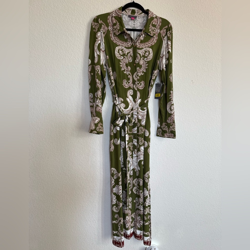 NWT Vince Long Sleeve Maxi Dress in Olive and Cream